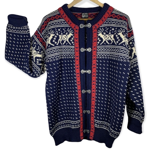 DALE of norway virigin wool sweater womens size XXL loose weave navy winter - Picture 2 of 14